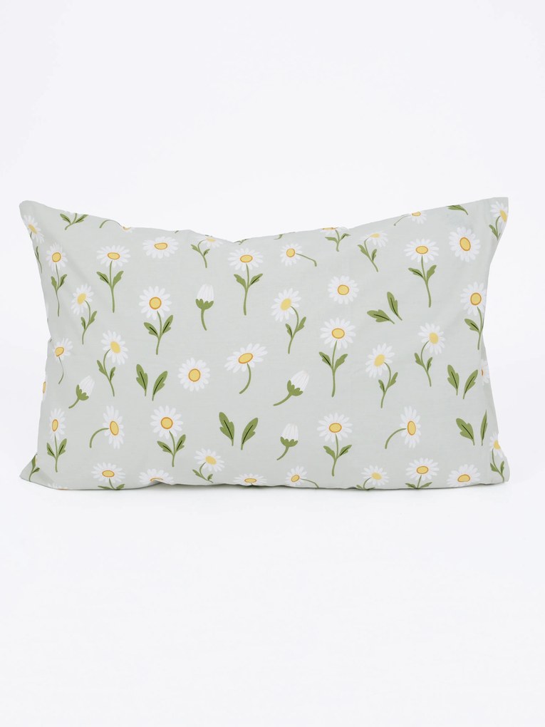 Bavlnená obliečka na vankúš Renforcé 50 × 70 cm - Sedmokrásky sivozelené/biele