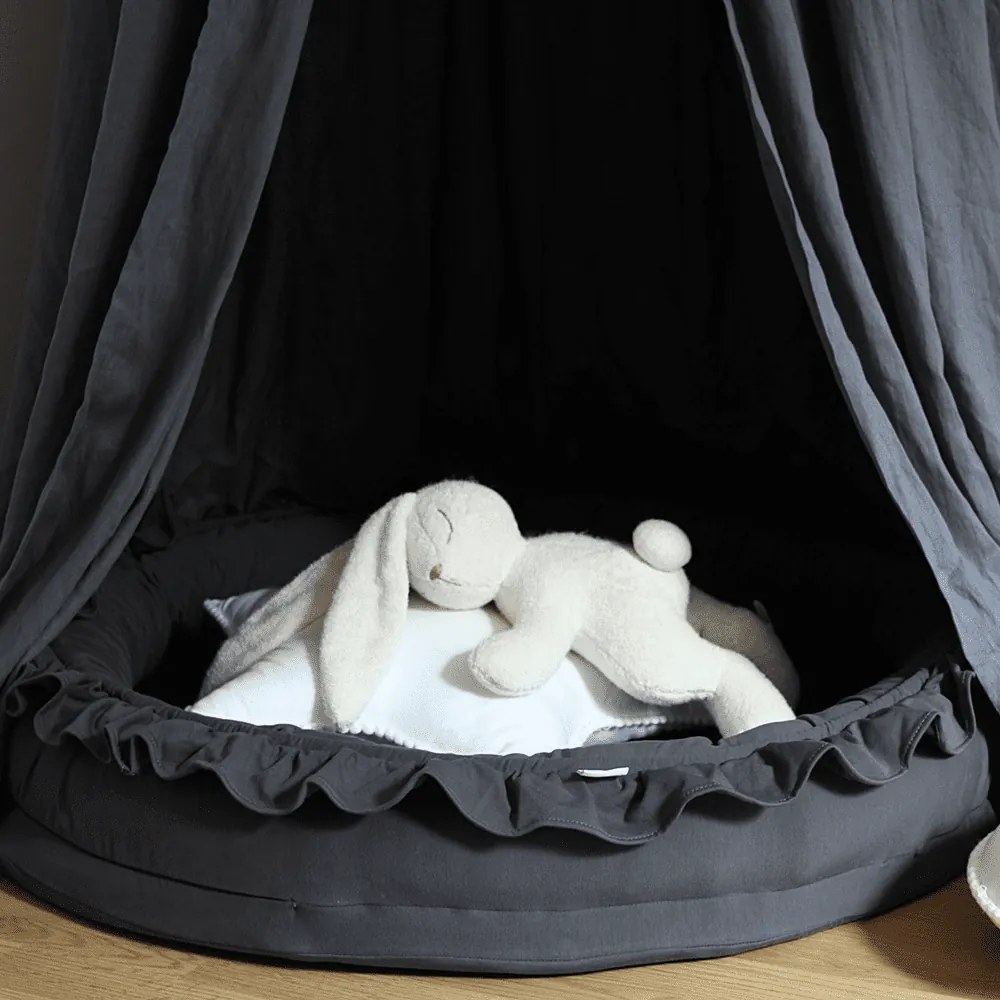 Mini hniezdo pre deti s volánom grafitová