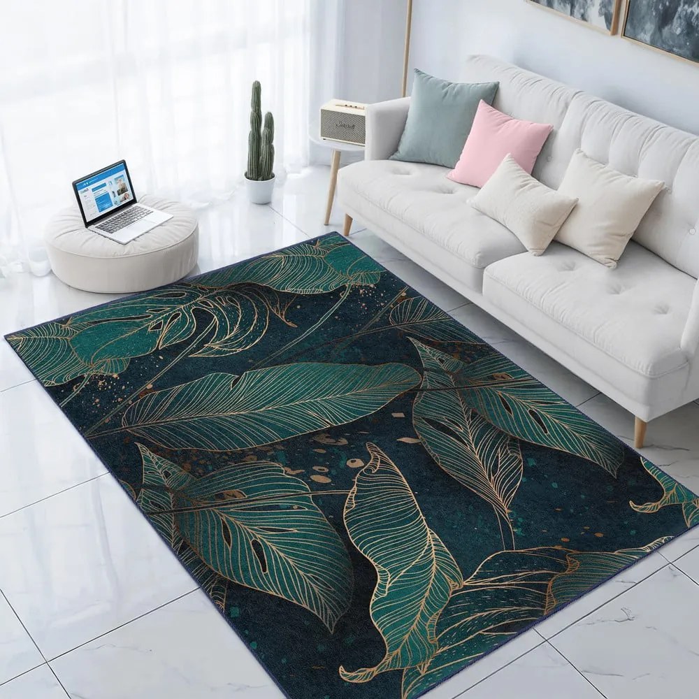Prateľný koberec v petrolejovej farbe 160x230 cm Midnight Jungle – Mila Home