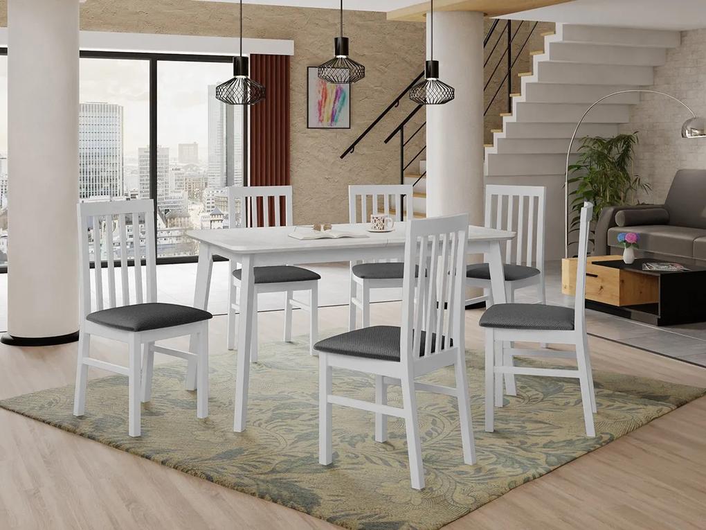 Rozkladací stôl so 6 stoličkami AL16, Morenie: biela, Poťahové látky: 26x - Kronos 22, Farby nožičiek: biela