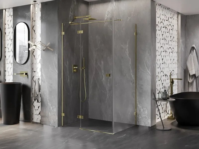 Mexen Lunar T, sklápací sprchový kút ľavý 115 x 70 cm, 8mm číre sklo, zlatý profil, 834T-115-070-50-00-L