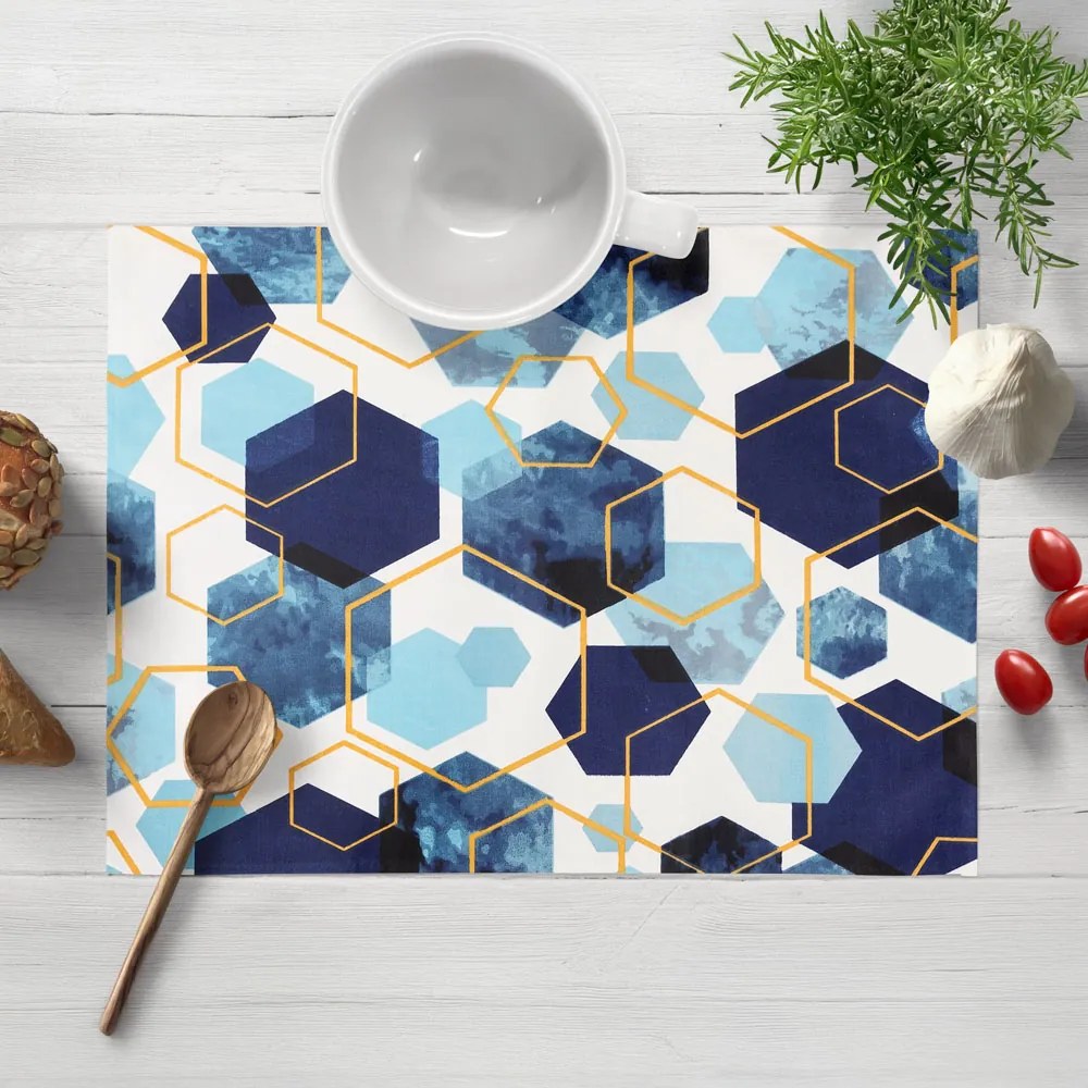 Biante Bavlnené prestieranie na stôl Sandra SA-574 Modré hexagóny na bielom 30x40 cm