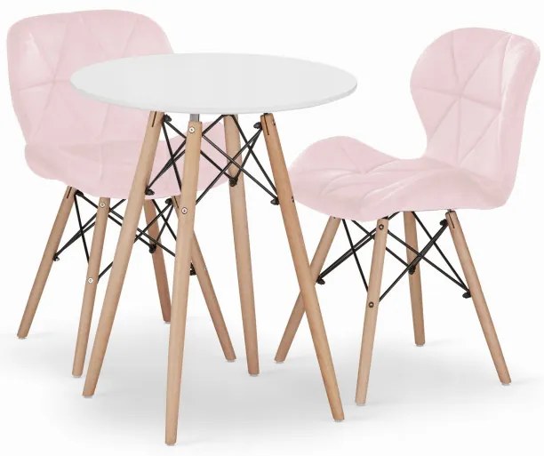 Jedálenský stôl TODI biely 60 cm s dvoma stoličkami LAGO ružové