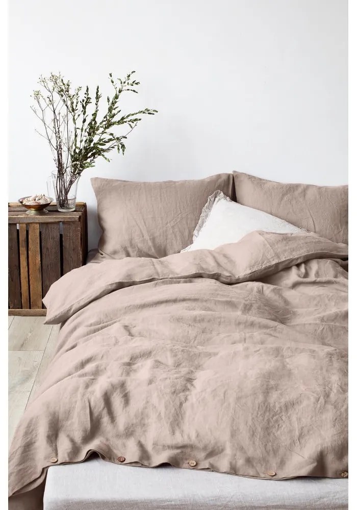 Svetlohnedá ľanová obliečka na vankúš Linen Tales, 70 x 90 cm