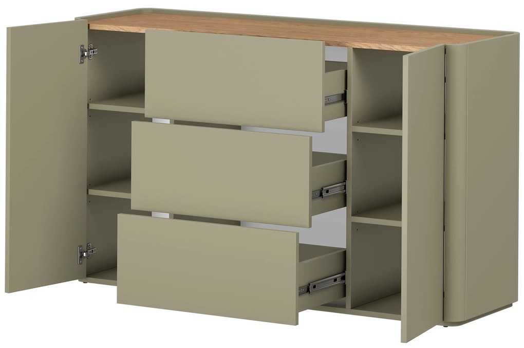 Komoda Elivo 150 cm so zásuvkami - eukalyptus / dub baltic dune