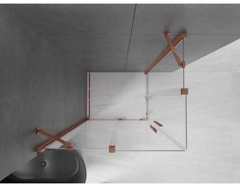 Mexen Velar Duo, sprchový kút s posuvnými dverami 90(dvere) x 80(dvere) cm, 8mm číre sklo, ružové zlato profil, 871-090-080-02-60