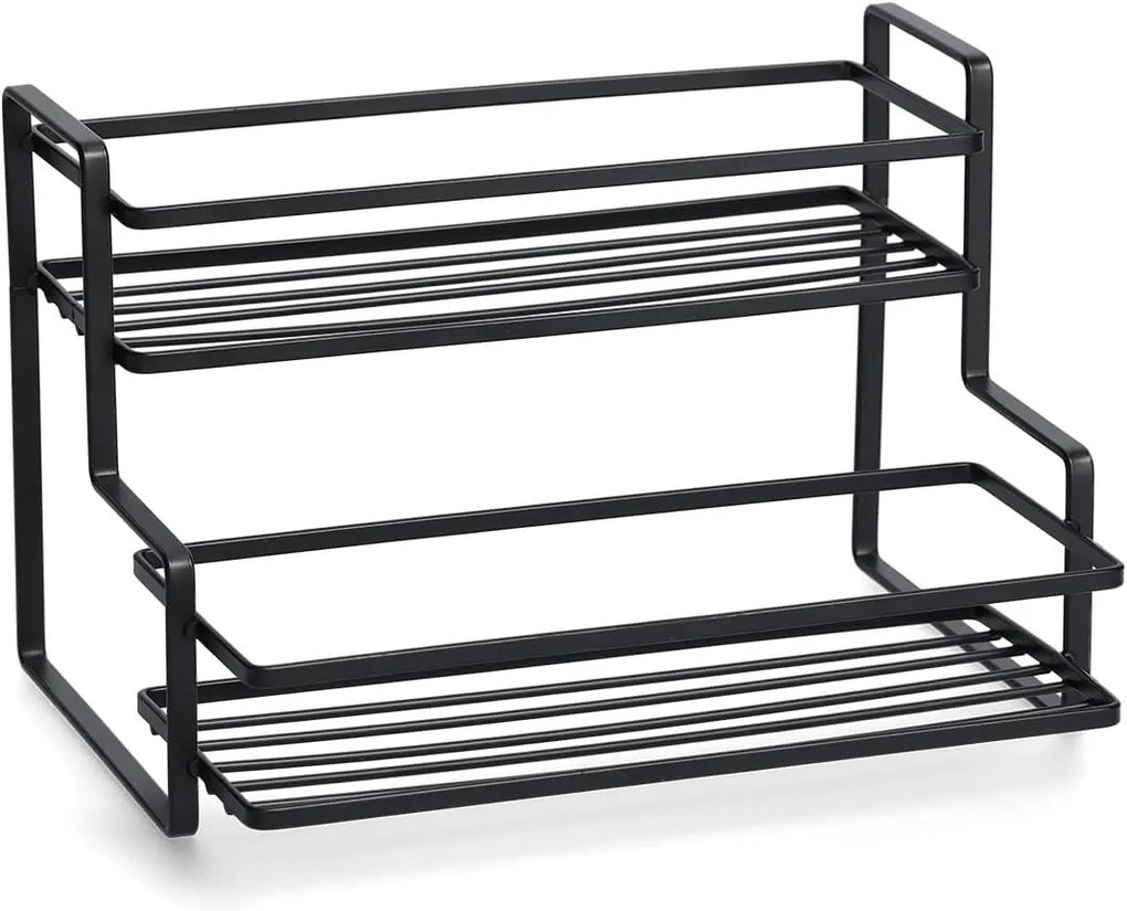 Polica na korenie, 2-poschodová, čierna RACK, 26 × 20 × 17