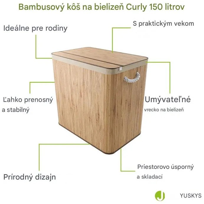 InternetovaZahrada Bambusový kôš Curly 150 L - prírodný