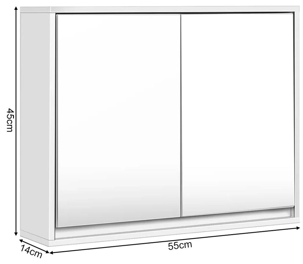 Kúpeľňová skrinka, zrkadlová, 2-dverová | biela