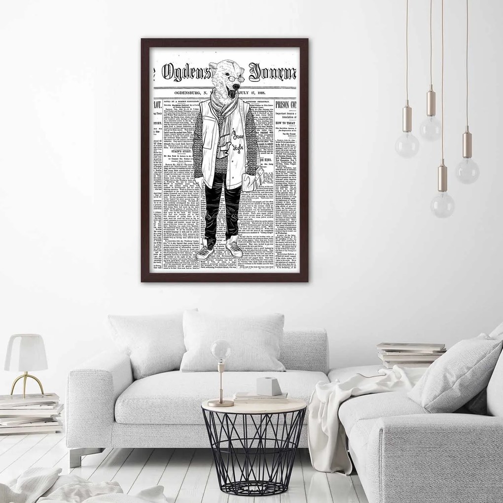 Gario Plagát Abstraktný medveď na pozadí novín Farba rámu: Bez rámu, Rozmery: 60 x 90 cm