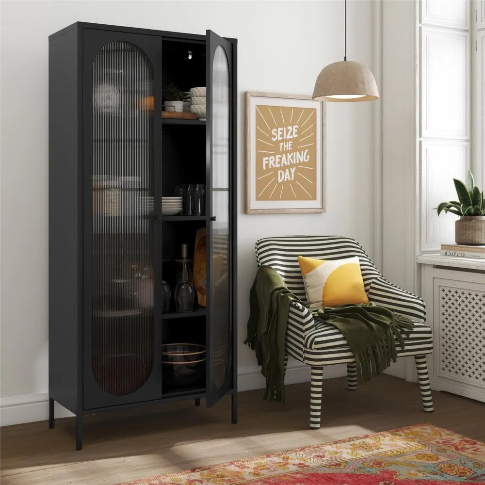 Čierna kovová vitrína 80x186x40 cm Luna – Støraa