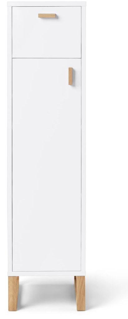 Kúpeľňová skrinka so zásuvkou a dvierkami, úzka