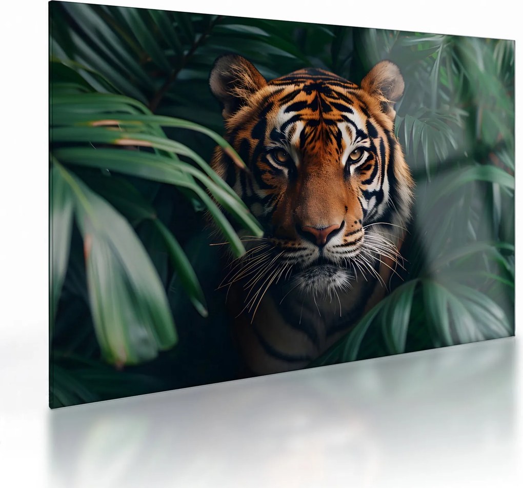 Sklenený obraz - Portrét tigra v džungli (70x50 cm)