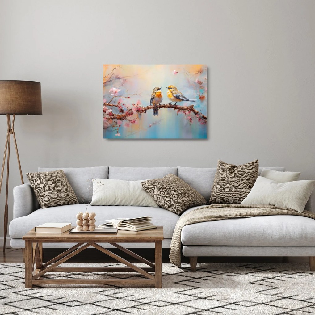 Sklenený obraz - Zamilovaní vtáčiky (70x50 cm)