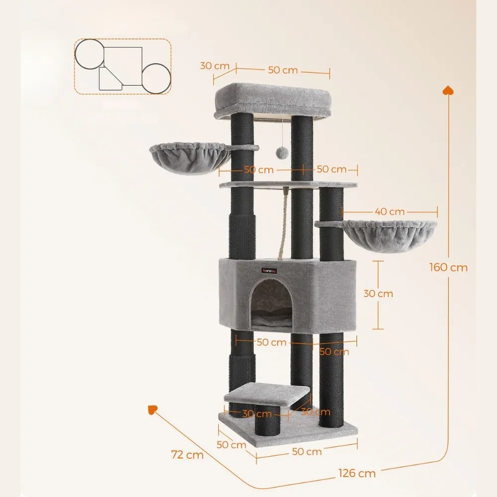 Mačací strom ONYX, 50x50x160cm, šedá/čierna Feandrea