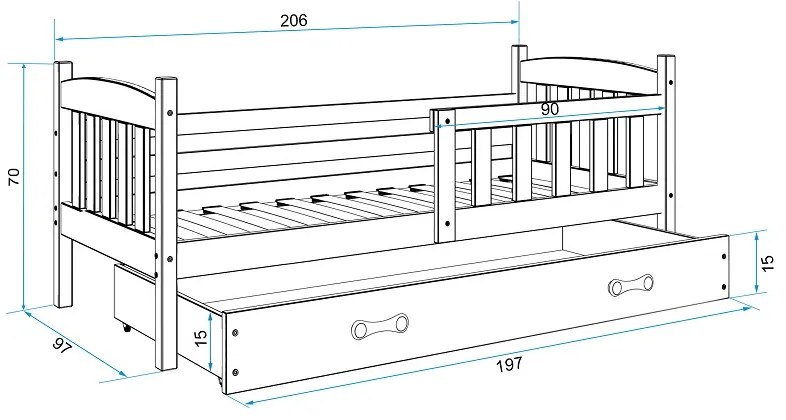 Posteľ KUBO 1 200x90 Borovica - Zelená