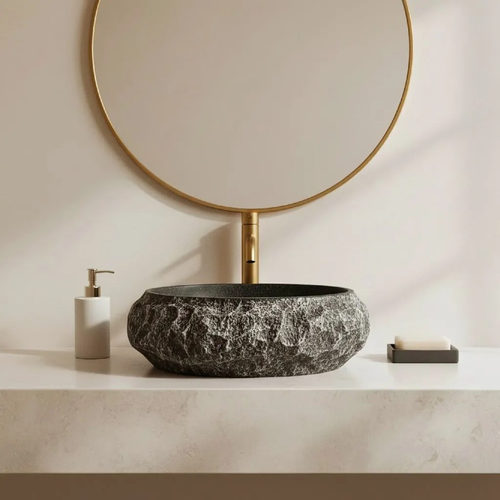 Rea Mika Gabro, umývadlo na dosku 480x380x155 mm, imitácia kameňa-čierna, REA-U0634