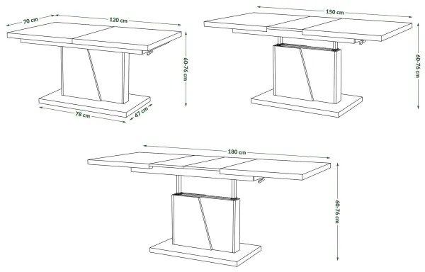 Rozkladací konferenčný/jedálenský stôl so zvíhacou doskou NINO biela/šedá betón