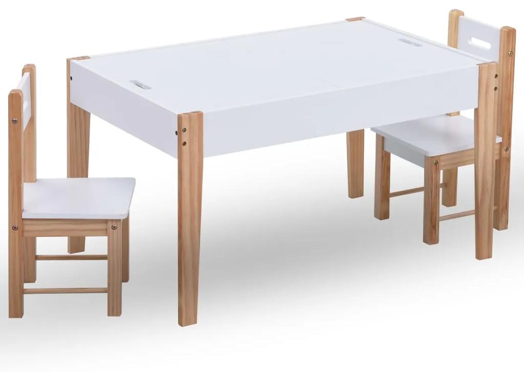 3-dielna sada detského úložného tabuľového stola a stoličiek čierno-biela