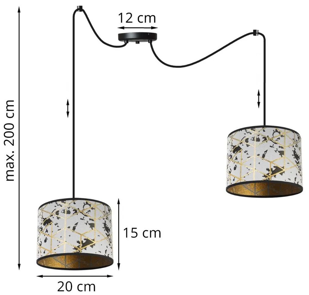 Závesné svietidlo Werona Spider 5, 2x sivé textilné tienidlo so vzorom, g