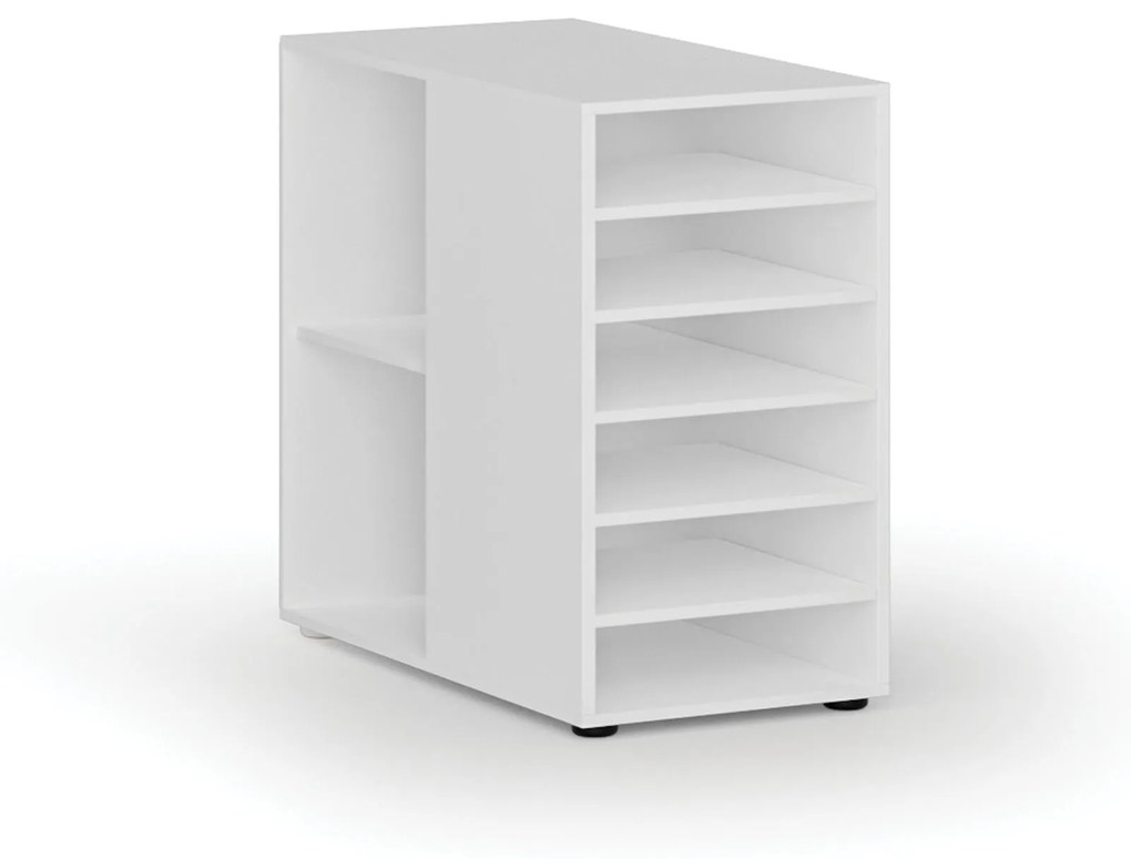 Prístavná policová skrinka k pracovnému stolu PRIMO WHITE, ľavá, biela