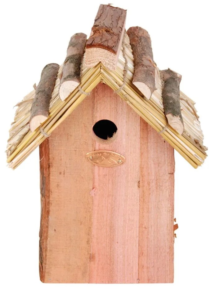 Vtáčia búdka z jedľového dreva so slamenou strechou Esschert Design Antik, výška 27 cm