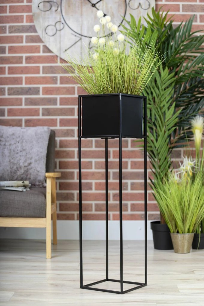 KOVOVÝ KVETINÁČ SO STOJANOM PLAIN 90X24 CM ČIERNA