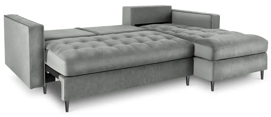 Svetlosivá zamatová rozkladacia rohová pohovka Milo Casa Santo, pravý roh