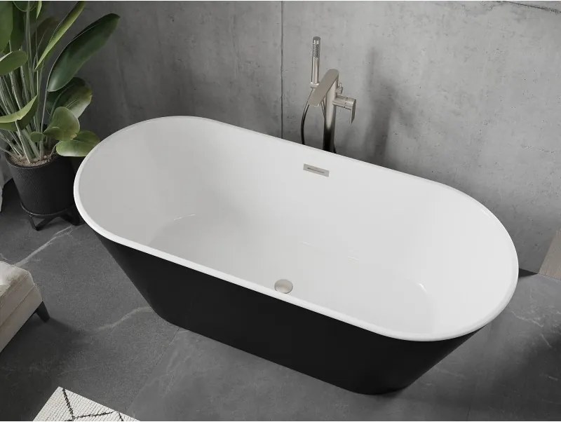 Mexen Flavia, voľne stojaca vaňa 150 x 75 cm, biela-čierna, brúsená oceľ prepad, 54031507575-97