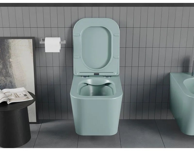 Mexen Teo, závesné WC Rimless s WC doskou slim, duroplast, zelená matná, 30854048