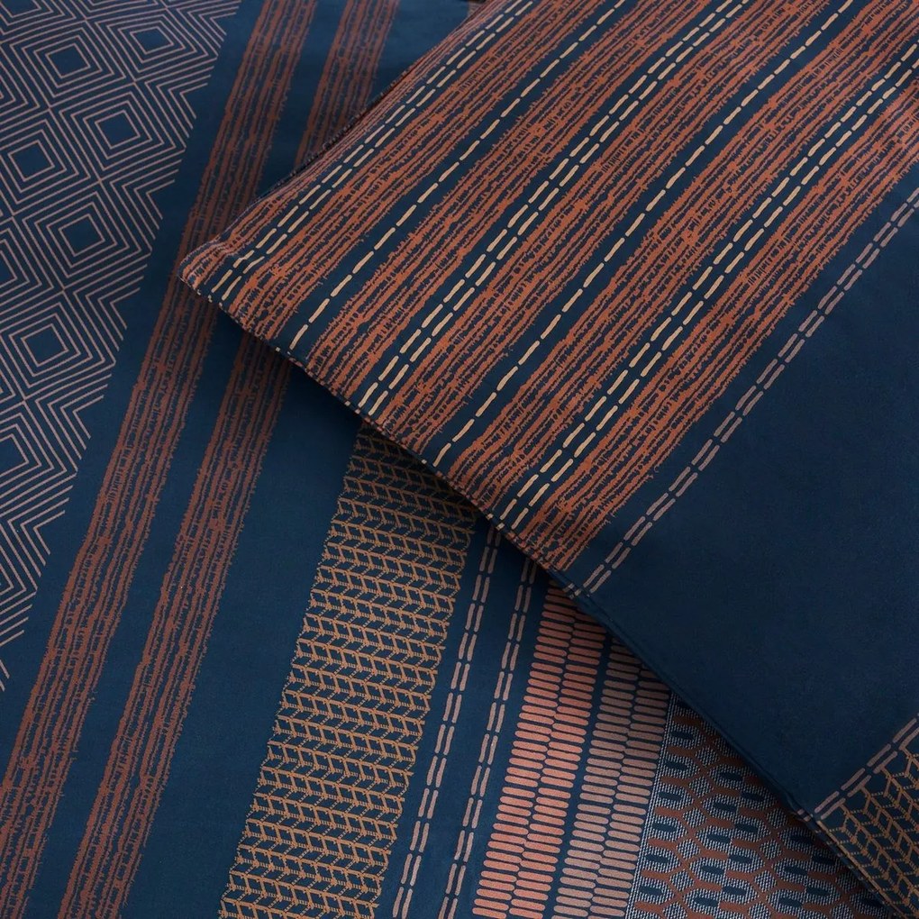 s.Oliver Saténové obliečky modrá/teraccotta, 140 x 200 cm, 70 x 90 cm