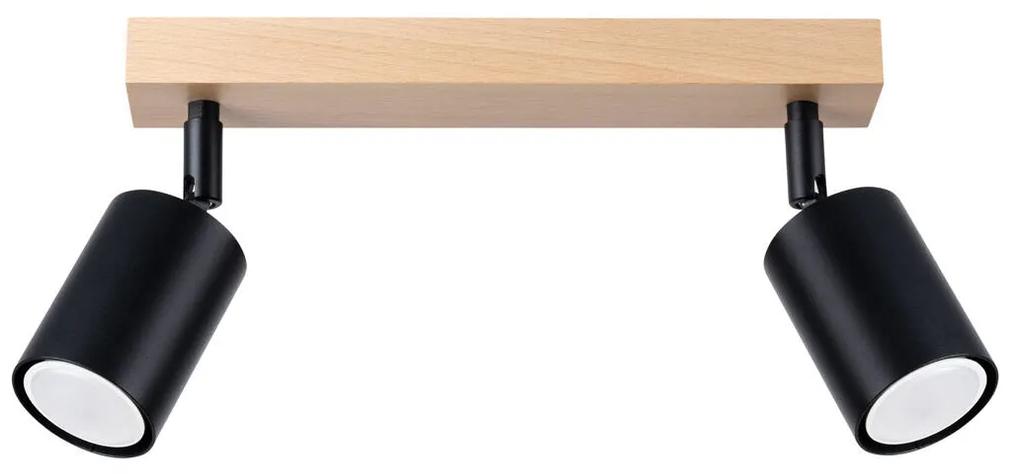 Bodové svietidlo Verdo, 2x čierne kovové tienidlo, (možnosť polohovania), drevo