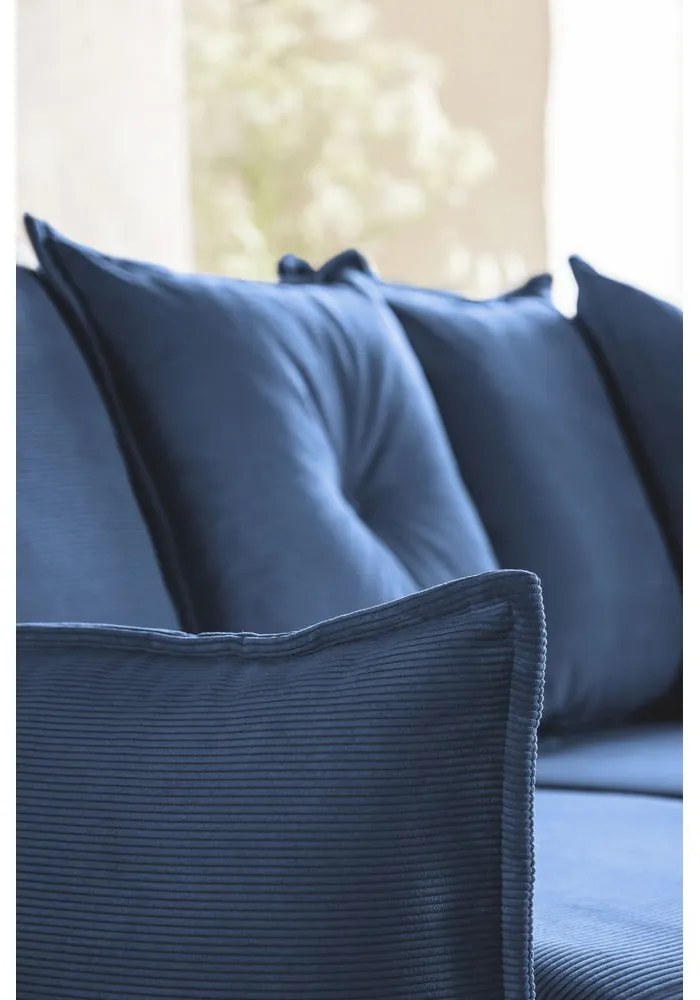 Tmavomodrá menčestrová rozkladacia rohová pohovka (pravý roh/do "U") Lazy Lukka – Miuform