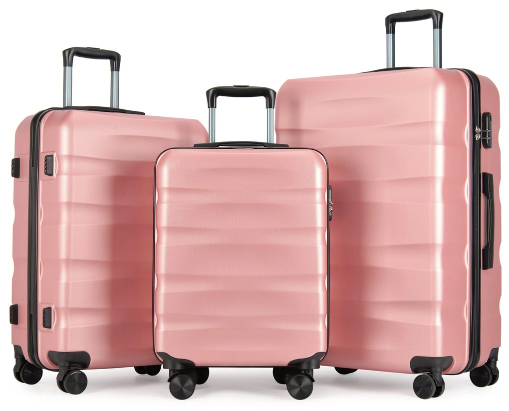 BONTOUR „Wave“ 3-dielna súprava kufrov s dvojitými kolieskami, s TSA zámkom, rose gold