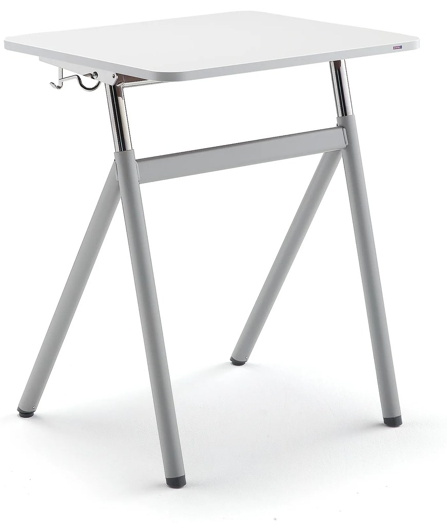 Výškovo nastaviteľný školský stôl ASCEND, laminát - šedá, strieborná