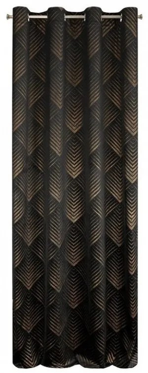 DECOREUM Mäkký záves z lesklého zamatu zdobený zlatou potlačou s geometrickým vzorom 140 cm x 250 cm čierna 100 % polyester Rozmer varianty: 140 cm x 250 cm, Farba varianty: čierna 98899