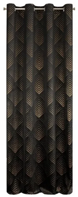 DECOREUM Mäkký záves z lesklého zamatu zdobený zlatou potlačou s geometrickým vzorom 140 cm x 250 cm čierna 100 % polyester Rozmer varianty: 140 cm x 250 cm, Farba varianty: čierna 98899