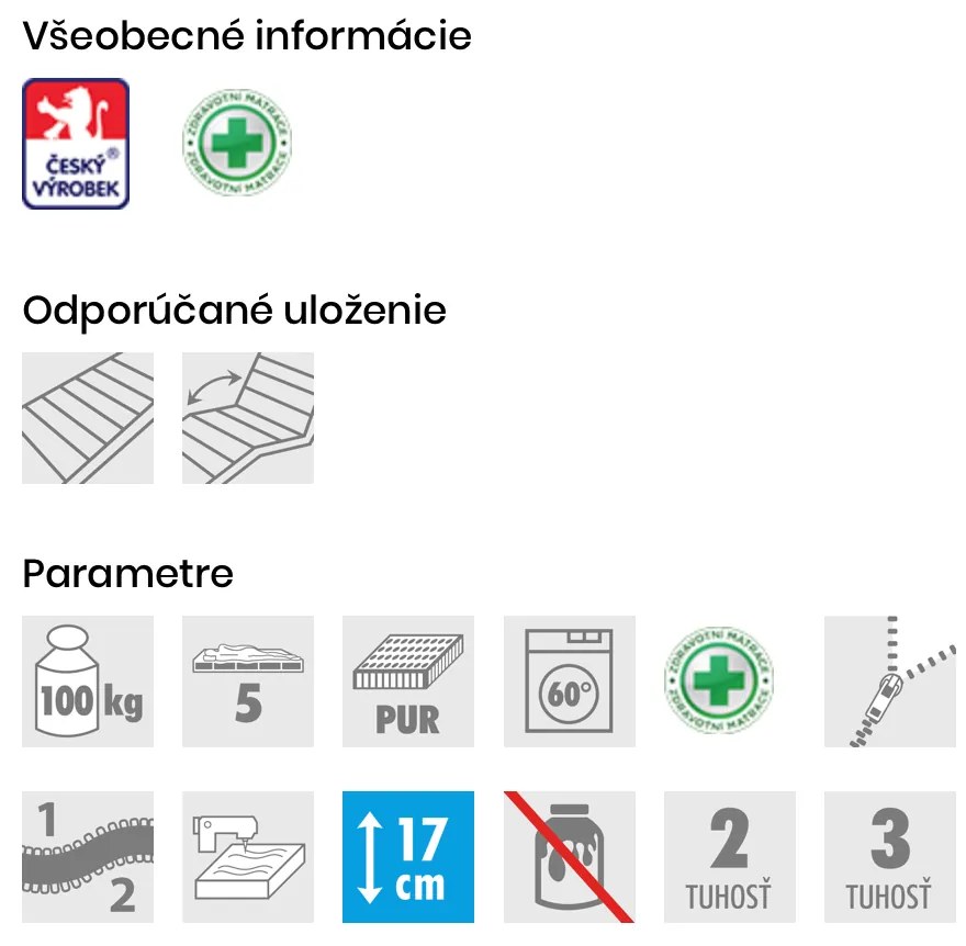 PROXIMA.store - Matrac Lenna v poťahu Dry fast/Aloe vera ROZMERY: 70x200, VÝŠKA: 17 cm, TYP POŤAHU: Aloe vera