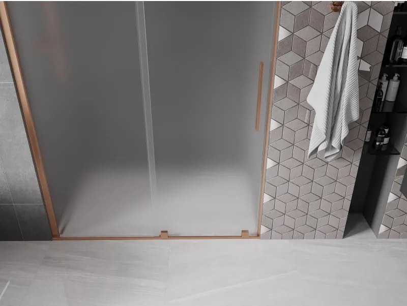 Mexen Velar, posuvné sprchové dvere do otvoru 140 cm, 8mm sklo námraza, medená matná, 871-140-000-31-65