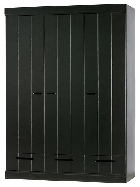 Čierna šatníková skriňa s konštrukciou z borovicového dreva WOOOD Connect, šírka 140 cm