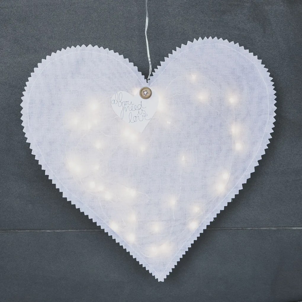 Biele závesné srdce HEARTLIGHT s LED svetelným reťazcom