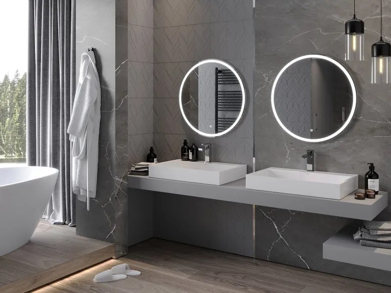 Mexen Gobi, LED okrúhle kúpeľňové zrkadlo s podsvietením 70 cm, 6000K, ochrana proti zahmlievaniu, 9801-070-070-611-00