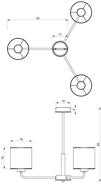 Luster na tyči ATLANTA 3xE27/60W/230V
