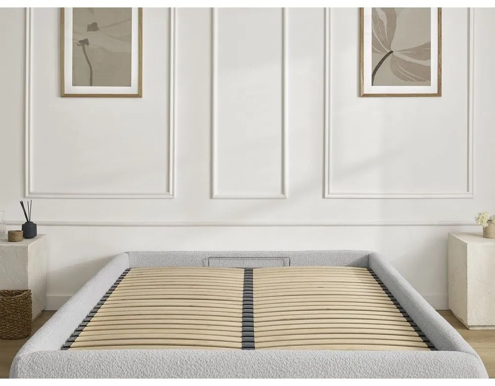 Svetlosivá čalúnená dvojlôžková posteľ s úložným priestorom/bez čela s roštom 180x200 cm Inera – Bobochic Paris