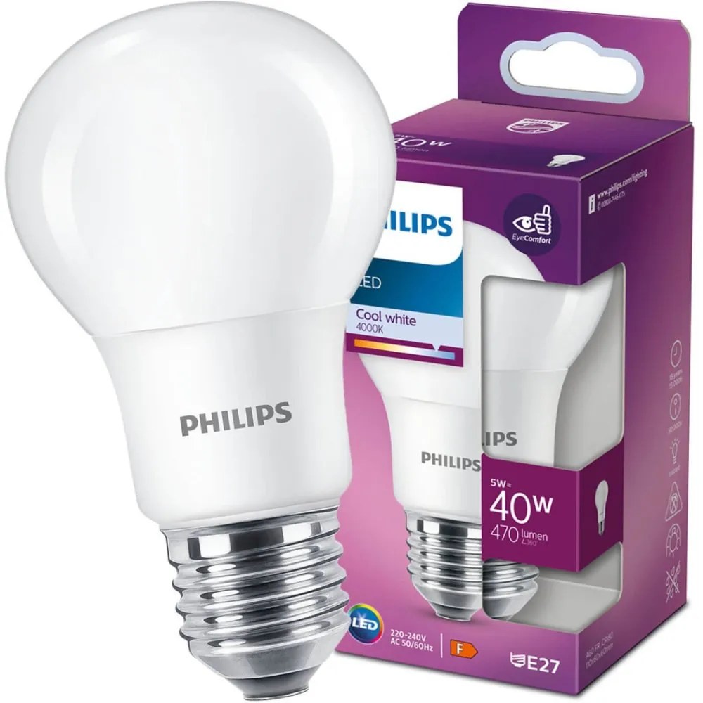 LED žiarovka E27 A60 5W = 40W 470lm 4000K Neutrálna 200° PHILIPS