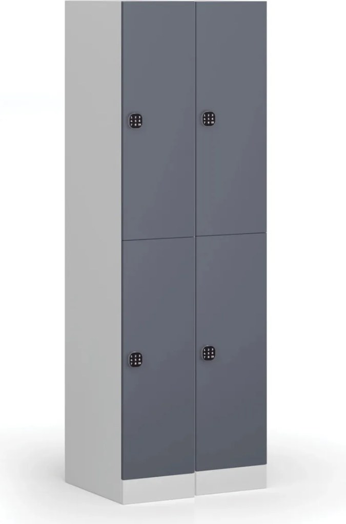 Šatníková skrinka S1 s úložnými boxmi, 2 boxy, 1850 x 300 x 500 mm, kódový zámok, tmavosivé dvere
