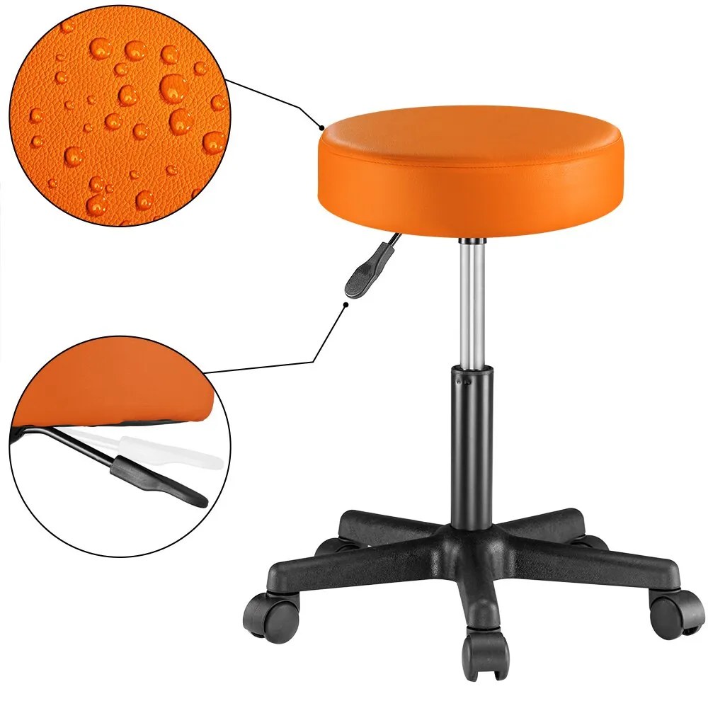Casaria Taburetka na kolieskach, oranžová koženka, otočná 360°