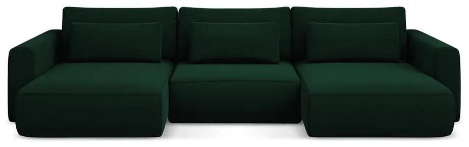 Zelená zamatová rozkladacia/s úložným priestorom rohová pohovka (do tvaru "U") Kapua – Makamii