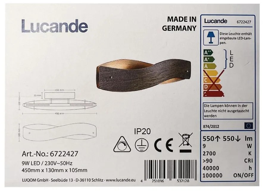 Lucande Lucande - LED Nástenné svietidlo LIAN LED/9W/230V LW0882