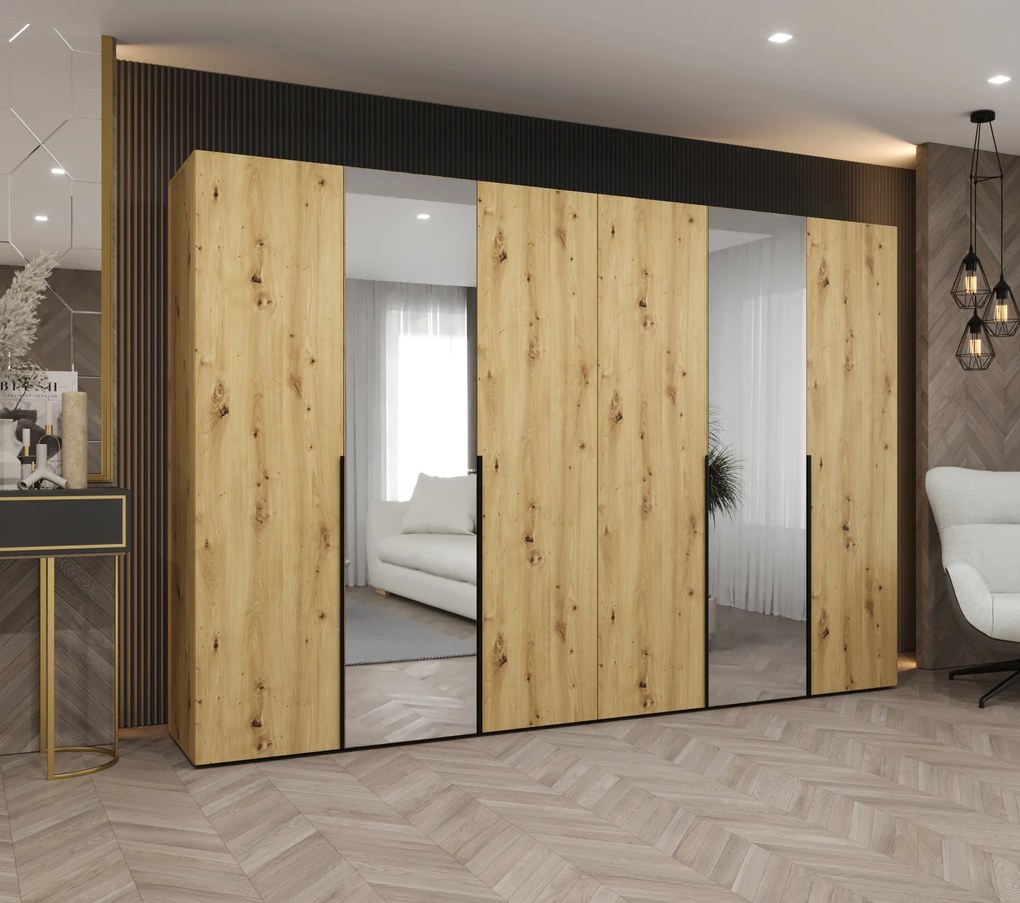 Šatníková skriňa 300 cm Alice 2 (dub artisan + čierna). Akcia -20%. Vlastná spoľahlivá doprava až k Vám domov. 1126190